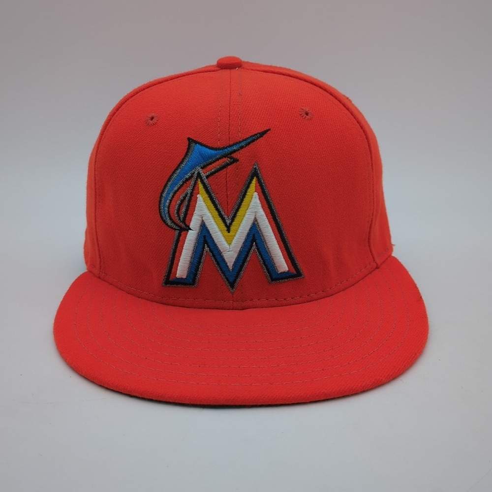 Miami Marlins Hat Cap Fitted 7 3/8 Orange Mens New Era MLB Authentic 59FIFTY